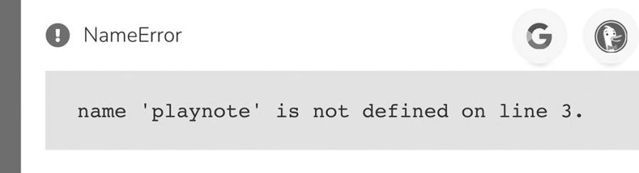 图1.6 TunePad中的Python语法错误。