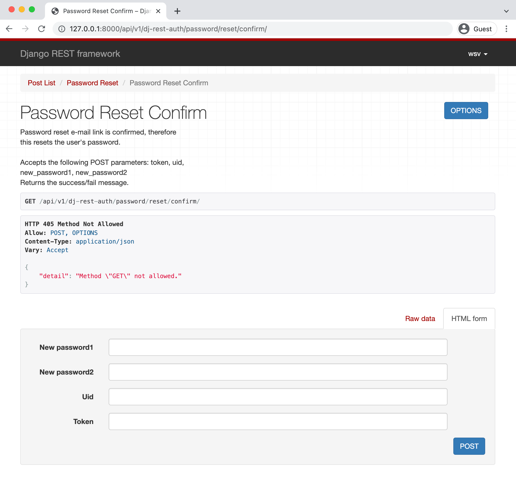 API Password Reset Confirm